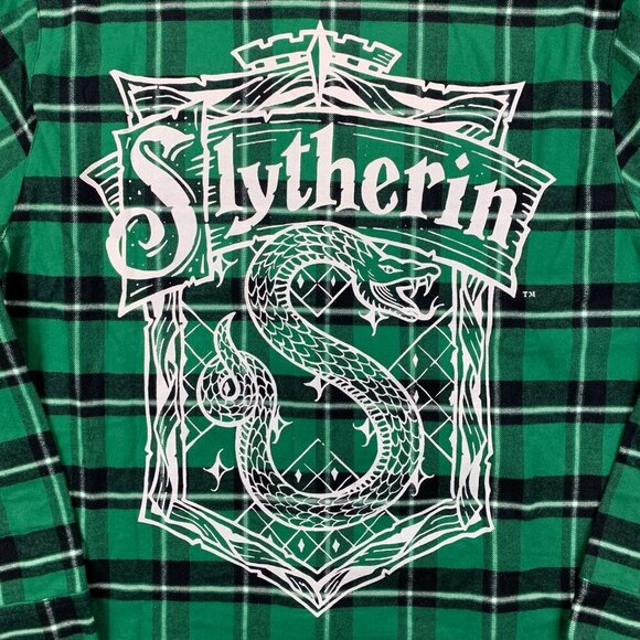 Harry Potter Cakeworthy Mens Shirt XL Green Plaid Flannel Button Up Slytherin - Picture 8 of 8